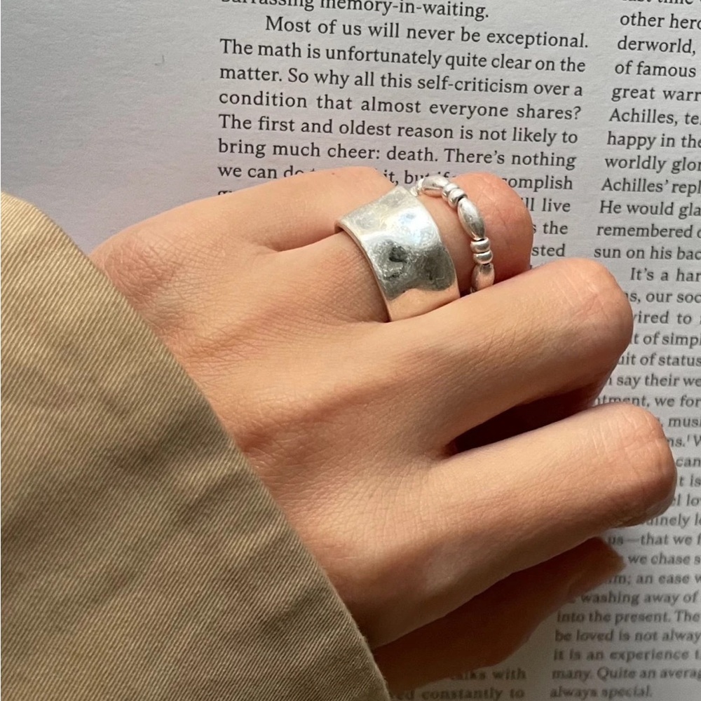 Matte silver hammered ring